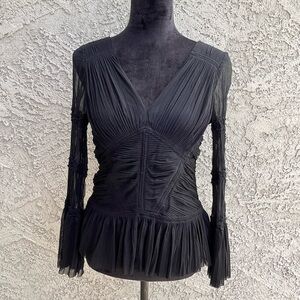 Black sheer ruffled long sleeve top